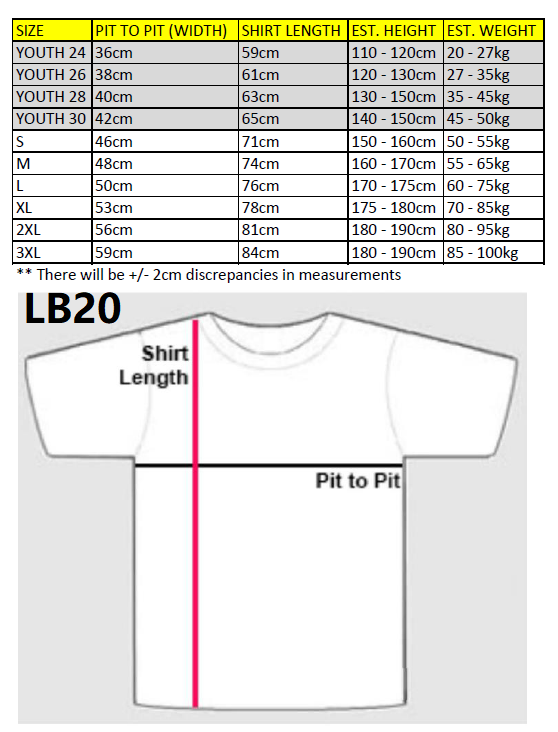 lb20 size chart